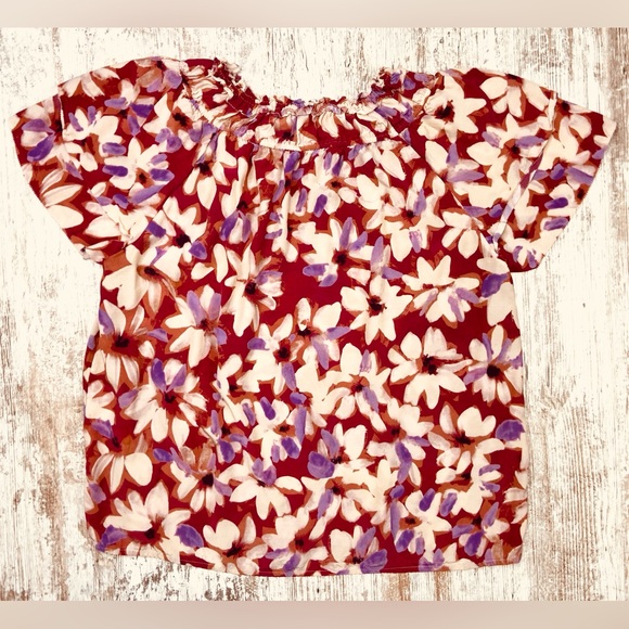 Rails Kamila Short Sleeve Pink Floral Blouse in Amaranth EUC sz Large! - Picture 8 of 8